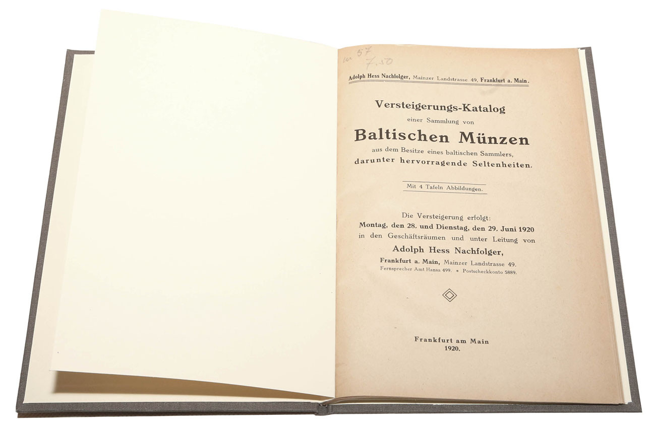Katalog aukcyjny Adolph Hess „Versteigerungs-Katalog einer Sammlung von Baltischen Münzen” 1920